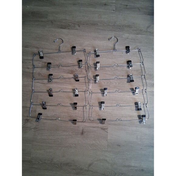 Closet 6-Tier Hanger Pants Skirts Shorts Heavy Duty Chrome Metal Set of 2 - Picture 1 of 5